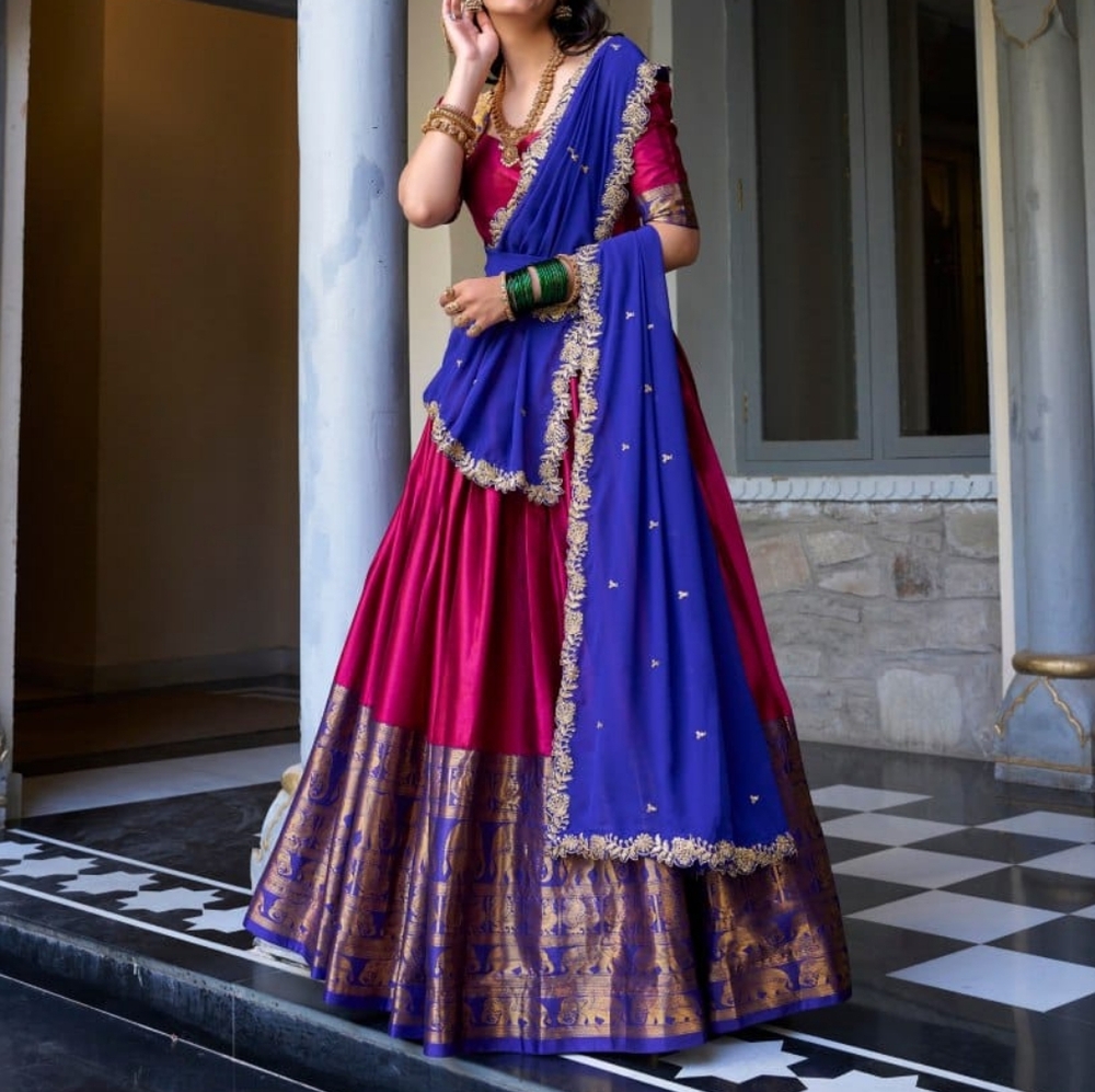 South Indian Elegance Narayan Pattu Lehenga Choli with Dupatta Indian Wedding